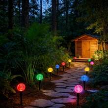 Solar Powered Spherical Garden Path Light, Sparkling Crystal Ball Ground Stake Light, Garden Lawn Landscape Aesthetic Night Atmosphere Decorative Light - Black - View 11
