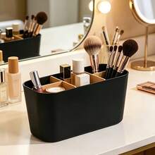 1pc 5-Slot Black Plastic Toothbrush Holder With Dividers - Lightweight Freestanding Bathroom Organizer, Suitable For Electric Toothbrushes, Toothpaste And Razors, Can Be Placed On Countertop, Bathroom Storage Organizer, Countertop Storage Rack, Lightweight Freestanding Bathroom Storage Rack, Modern Bathroom Accessory, Durable - Multicolor - View 5