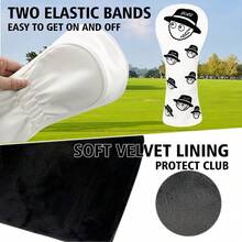 Funny Fisherman Pattern White Golf Club Headcover, PU Material Embroidered Design, Enhanced Club Protection, Golf Accessory - White - View 3