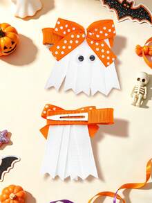 2pcs Halloween Ghost Animal Bow Hair Clips For Girls Fashionable Gift Children Girls Hair Bows With Clips For Halloween Gift Festivals Party School - Ghost Style B - View 5