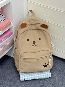 PC Cartoon Bear Pattern Corduroy Backpack, Sweet Casual Style, Top Handle Side Pockets, Lightweight And Durable, Suitable For School, Daily Shopping And Short Trips - Multicolor - View 10