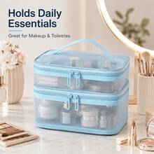 Tas Penyimpanan Perlengkapan Mandi Transparan Dua Lapis Kapasitas Besar, Tas Organizer Kosmetik Genggam Portabel dengan Kompartemen, Tas Penyimpanan Perlengkapan Mandi untuk Perjalanan & Perjalanan Bisnis - View 6
