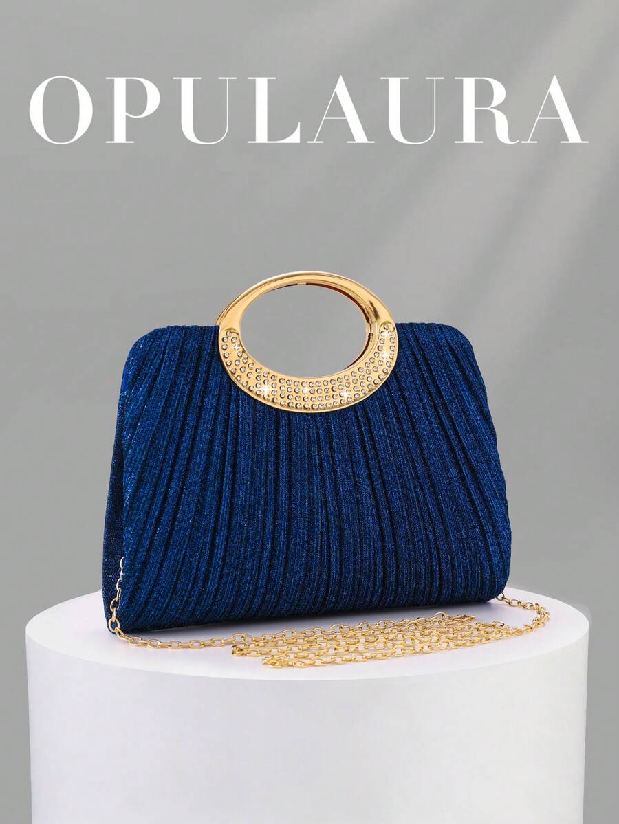 OpulAura 女士时尚闪亮水晶水钻晚宴手拿包,璀璨奢华镶钻正式礼服手提包,适合晚宴、派对、生日、婚礼等场合作为礼物 - 藍色 - 查看 1