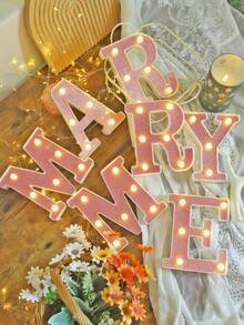1pc Pink Sequin Glowing Letter/Number Desktop Decorative Night Light, Romantic Proposal Birthday Party Atmosphere Light, Guide Light - Q2-pink Letter Light - View 4