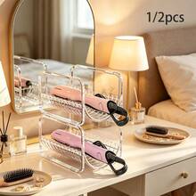 1/2pcs Desktop Transparent Storage Rack, Hair Dryer Holder, Transparent Acrylic Storage Rack, Stackable Curling Iron Holder, Suitable For Bathroom Vanity Storage, Can Store Hair Dryer, Curling Iron, Hair Styling Tools, Etc. - Multicolor - View 5