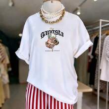 Timeless Classic Cotton Tee, City Girl Style, Daily Hangout, Bold Retro Wealth Motif Print For Spring‑Summer Casual Basic Outfit - White - View 2