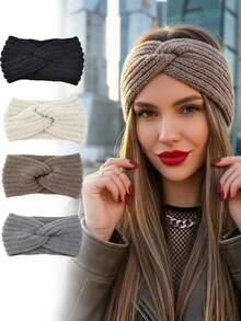1pc Winter Knotted Knit Headband, Solid Warm Wide Hairband, Twist Design Ear Protection Hair Accessories For Women Autumn Winter Daily Wear - Multicolor - View 1