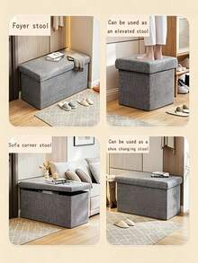 Folding Storage Ottoman Bench, Large Storage Capacity Storage Bench,Linen Fabric Storage Footstool, Multifunctional Foldable Chest Box, Easy Assembly,Padded Seat Stool For Bedroom Living Room Hallway, Space‑Saving Home Storage Organizer - Multicolor - View 4