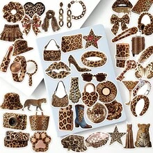 50pcs Leopard Print Element Stickers, Fashionable Popular Girl Stickers, Suitable For Phone Cases, Water Bottles, Scrapbooks, Notebooks, Storage Boxes, Refrigerators, Skateboards And Other Personalized Decoration Materials, Perfect As Birthday Party Gifts - Leopard Print Sticker - View 2