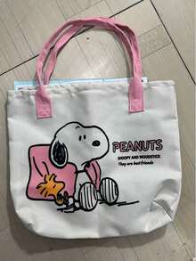 SNOOPY 1件刺繡日式帆布托特包，適合日常通勤、工作、購物、校園收納，亦可作為返校季、生日或節日禮物（隨機款式） - B - 查看 11
