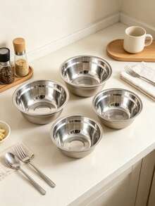 4-Piece Thickened Stainless Steel Multi-Purpose Bowl Set, Stackable Storage In Various Sizes, Mirror Finish Easy To Clean, Rolled Edge Smooth And For Hands. Suitable For Washing Vegetables, Rinsing Rice, Mixing Salads, Kneading Dough, Marinating Ingredients, Kitchen Prep, Baking, Cooking, Family Gatherings, Durable And Rust-Resistant, Suitable For Home And Commercial Use, Large Capacity Practical Mixing Bowl Set, Christmas, Halloween, Thanksgiving, Easter, New Year's Eve, Back To School, Gift. - View 4