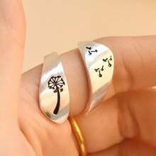 Anillo abierto de moda para mujer con diseño creativo geométrico de semilla de diente de león retorcida, chapado en oro blanco cepillado - Oro blanco - Ver 11