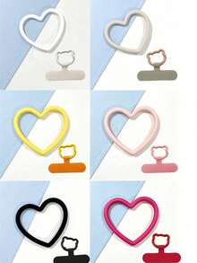 Heart-Shaped Silicone Phone Wrist Strap, Cat-Shaped Spring Buckle Anti-Loss Design, Phone Case Back Adhesive Fixing Clip Connector, Convenient Travel Anti-Drop Hanging Accessory, Cute Style Versatile Wrist Strap, Outdoor Shopping Travel Portable Phone Lanyard, Hand Strap, Smartphone Hanging Accessory - Multicolor - View 6