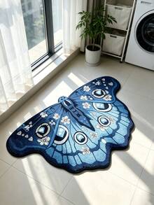 Butterfly Shaped Area Rug, Soft Fluffy Tufted Mat, Blue Floral Moth Pattern, Non-Slip Doormat, Suitable For Bedroom, Living Room, Entryway, Home Decor, Housewarming Gift - Butterfly - View 7