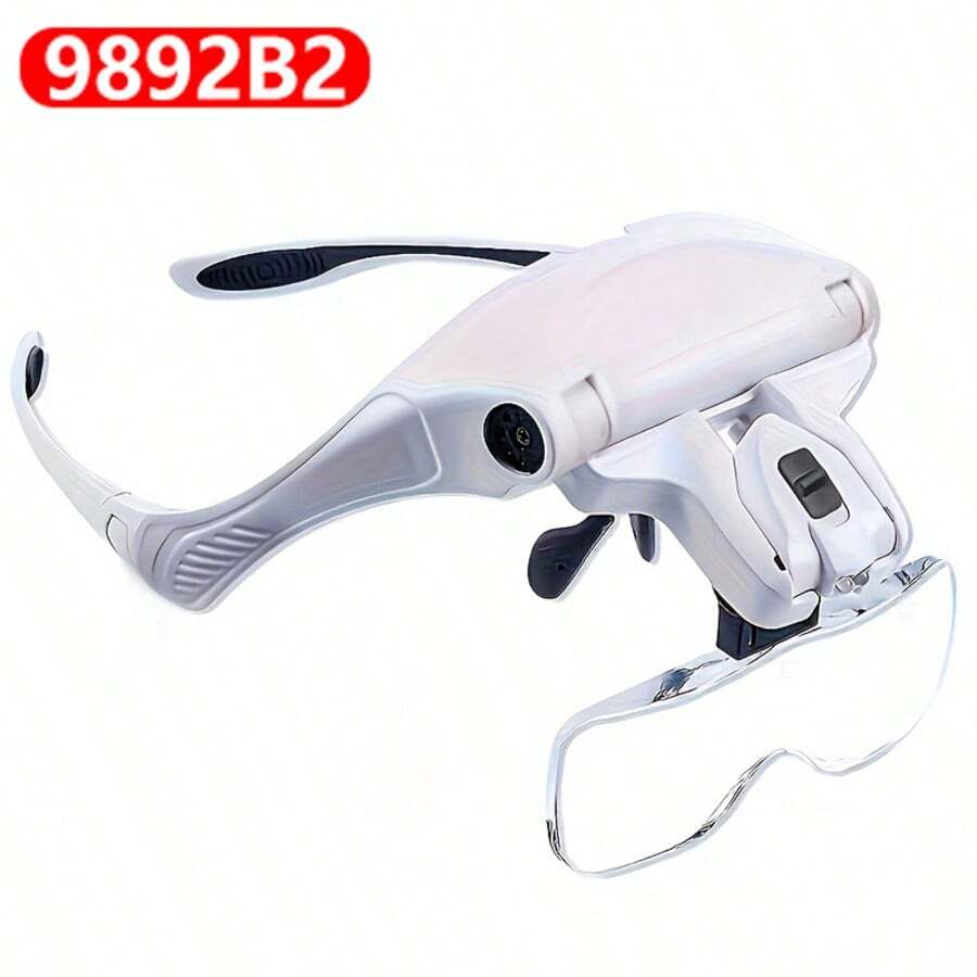 Head-Mounted Magnifying Glass With Light , Includes 5 Interchangeable Lenses (1X, 1.5X, 2X, 2.5X, 3.5X). Suitable For Close-Up Work, Reading, Drawing, Crafts, Engraving, Watch Repair, And Welding (No Battery) - 9892B2 - View 1
