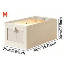 1/2pcs Foldable Fabric Storage Box, Linen Material With Transparent Window And Reinforced Handle, Sturdy Denim Clothing Storage Organizer, Stackable Toy Storage Bin For Living Room, Wardrobe And Closet - White - View 15