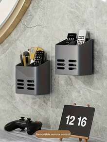 No-Drill Wall-Mounted Remote Control Storage Box, Wall-Mounted Plastic Organizer With Compartments, Bathroom Living Room Wall Storage Bin, Can Hold Remote Control, Stationery, Scissors, Pens, Hollow Breathable Design, Firm Adhesion Without Damaging Wall, Home Desktop Wall Clutter Organizer Storage Supplies - Multicolor - View 4
