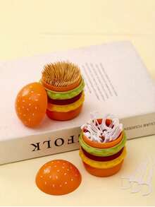 1pc Hamburger Shaped Toothpick Holder With Lid, Dust-Proof Floss Storage Box, Home Floss Box, Hamburger Shaped Toothpick Holder, Fashionable Desktop Decor, Cotton Swab & Floss Storage Box, 18th Birthday For Her, Storage Boxes, Personalised Gifts, Christmas Gift - Multicolor - View 7