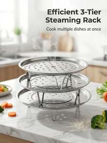 1/3pcs LDQ Stainless Steel Steamer Rack - Rust-Proof For Home Storage Pots, Multi-Layer Round Steamer Insert With Can Holder Accessory, Perfect For Home Kitchen Use, Kitchen Helper[Please Remove The Anti-Scratch Film Before Use, If It Cannot Be Removed, Please Use Hot Water To Soak] - Multicolor - View 2