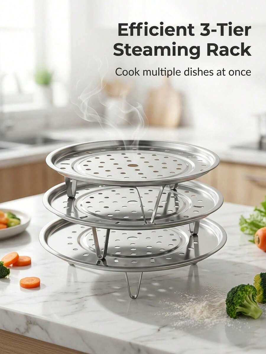 1/3pcs LDQ Stainless Steel Steamer Rack - Rust-Proof For Home Storage Pots, Multi-Layer Round Steamer Insert With Can Holder Accessory, Perfect For Home Kitchen Use, Kitchen Helper[Please Remove The Anti-Scratch Film Before Use, If It Cannot Be Removed, Please Use Hot Water To Soak]