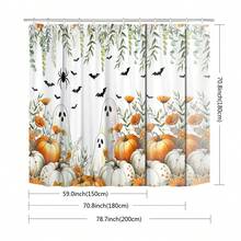 1pc Autumn Pumpkin Harvest Thanksgiving Print Shower Curtain, Abstract Vintage Polyester Fabric Shower Curtain With 12 Hooks, Suitable For Bathroom Or Bathtub Decor - Multicolor - View 3