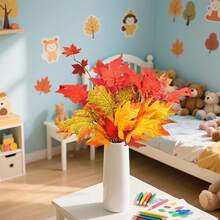 1/3/5pcs Artificial Maple Leaf Bundle, Autumn Foliage Branch, Thanksgiving Harvest Decoration - Orange - View 4