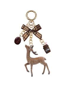 Y2k Retro Checkered Bow, Plush Deer, Coffee Bean Pendant, Keychain, Bag Hanging, As Decoration For Headphone Bag, Handbag, Suitable For Keys, Wallet, Handbag, Gift For Women, Lovers, Family, Friends, Unique Birthday, Holiday, Party Gift, Christmas - Multicolor - View 12