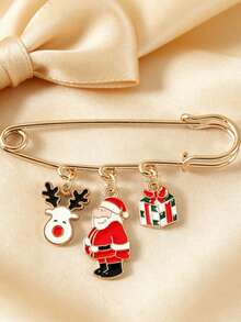 1pc/6pcs Set Cartoon Oil Drip Pendant Brooch With Rhinestones And Faux Pearls, Alloy Christmas Pin, Sweet Holiday Style Santa Claus & Christmas Gloves Cartoon Elements, Gold-Tone Clothing Jacket Decorative Accessory - Multicolor - View 5