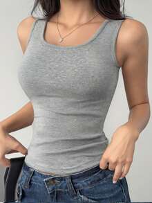 2pcs Atasan Tank Top Rajut Wanita Warna Polos Leher Bulat, Atasan Crop Camisole Kasual - MultiWarna - View 2