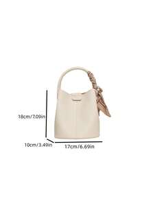 Women's Handbag Bucket Bag Fashion Versatile Elegant Solid Color Striped White Bag With Scarf Matching Suitable For Shopping Commuting Free Small Bag Inside - Beige - View 5