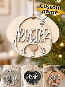 Custom Wooden Dog Christmas Ornament With Name, Personalized Puppy Face Christmas Tree Decoration, Rustic Holiday Style, Custom Pet Ornament, Customizable Name Keepsake, Christmas Home Decor, Pet Lover Holiday Gift, Suitable For Family And Friends - Apricot - View 1