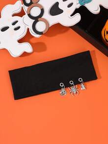 1pc Halloween Metal Pendant Elastic Headband, Spider Pumpkin Ghost Charm Wide Headband, Holiday Party Cosplay Costume Headpiece - Multicolor - View 14