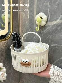 Bathroom Wall-Mounted Storage Basket - (Free Transparent Hooks) Wall-Mounted Storage Basket With Funny Big Mouth Decoration, Space-Saving, Bathroom Decor Accessory, Suitable For Sink And Bathroom, Used For Storing Toothpaste, Toothbrush, Comb, Soap And Other Items - Multicolor - View 2