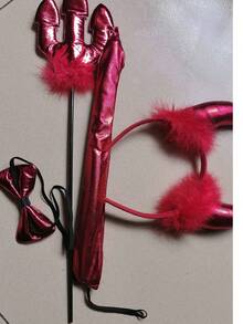 Halloween Devil Costume Set Red Horn Headband Glasses Cane Tail Full Set For Masquerade Carnival Couple Party COS Rave Dance Props (Due To Lighting, Color Difference May Occur, Cane Stick Color Is Random) - Multicolor - View 13