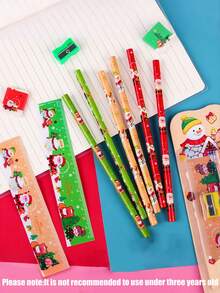 8 Sets Christmas Pencil Drawing 5-In-1 Eraser Pencil Stationery Combo Prize Christmas Gift, Multi-Functional Pencil, Ruler And Eraser School Set, All-In-One Stationery Bag, School Supplies, Birthday And Holiday Gift, Back To School Essential - Holiday Gift Competition Prize Reward (Random Color) - Multicolor - View 2