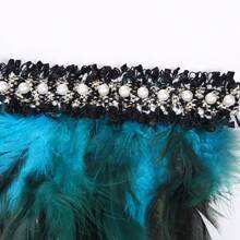 2pcs Peacock Blue Feather Wrist Cuffs With Faux Pearl Decor, Suitable For Halloween Party Cosplay Women's Costume Accessory - Multicolor - View 6