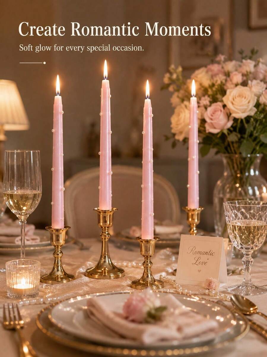 OBOVAY 2pcs/4pcs/8pcs Pearl Luster Long Tapered Smokeless Soy Wax Candles, Wedding Table Decor, European Romantic Candlelight Dinner Atmosphere Decoration, Wedding Holiday Home Decor, Gift For Friends And Family, Tabletop Decor, Wedding Decoration