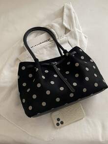 Women's Vintage Polka Dot Print Tote Bag, Large Capacity Casual Handbag, Suitable For Work, Shopping And Daily Use - Black - View 3