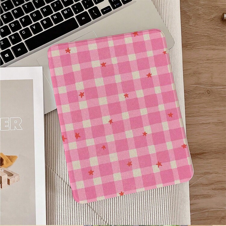1pc Cute Pink Plaid Orange Star Print 360° Rotatable Tablet Protective Case, Compatible With IPad 10th Gen 10.9 Inch 2022 Smart Case/Air 13(M3 2025)/Air 11(M3 2025)/11(A16 2025), Compatible With OPPO Pad, Compatible With Huawei MatePad, Compatible With Vivo Pad, Compatible With Honor Pad, Compatible With Xiaoxin Pad - Multicolor - View 5