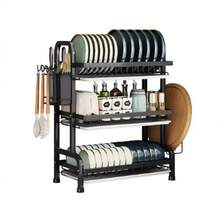 3-Tier Dish Drying Rack With Drain Board - Large Metal Dish Drying Rack With Drain Board, Cup Holder, Utensil Holder, And Additional Drainage System - Kitchen Accessory For Efficient Dish Drying And Organization - Black - View 5