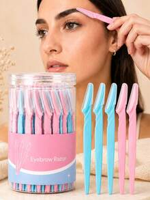 60pcs/24pcs/12pcs/6pcs/1pc Eyebrow Shaving Set Designed For Women And Men, Includes Storage Box With Safety Cap, Eyebrow Trimmer For Trimming And Shaping Beautiful Eyebrows, Facial Hair Removal Razor, Washable And Reusable, Suitable For Facial And Body Hair Removal, Essential Tool For Hair Salon, Makeup And Beauty Industry And Daily Use, Beauty And Travel Accessory - Multicolor - View 1