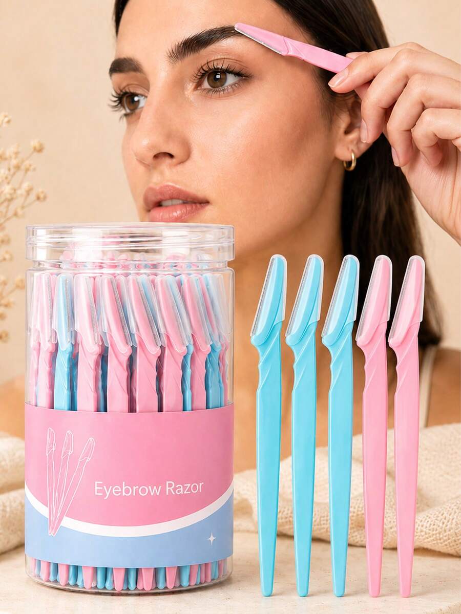60pcs/24pcs/12pcs/6pcs/1pc Eyebrow Shaving Set Designed For Women And Men, Includes Storage Box With Safety Cap, Eyebrow Trimmer For Trimming And Shaping Beautiful Eyebrows, Facial Hair Removal Razor, Washable And Reusable, Suitable For Facial And Body Hair Removal, Essential Tool For Hair Salon, Makeup And Beauty Industry And Daily Use, Beauty And Travel Accessory - Multicolor - View 1