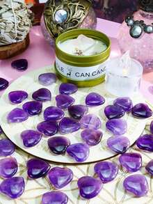QYDCX Natural Amethyst Heart-Shaped Crystal Stone, Purple Pocket Palm Love Stone Large Capacity Set, Suitable For Reiki Balance Meditation, Valentine's Day Home Decor Gift - 20mm/0.8inch Love Heart Ornaments - View 2