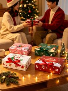 24/12/4 piezas/1 pieza Cajas de regalo de Navidad, cajas de papel con dibujos animados, cajas de regalo para fiestas y vacaciones, cajas decorativas para envolver regalos, cajas de regalo de papel de Navidad. Juego de cajas de regalo de Navidad grandes vacías, cajas decorativas para regalos de galletas, manzanas y caramelos de Papá Noel - Multicolor - Ver 4