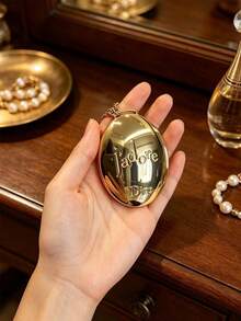 DIOR J'adore Gold Oval Pendant Compact Mirror Necklace, Embossed Logo Portable Pocket Makeup Mirror With Switch Chain, Pendant Mirror Luxury Gift For Women DIOR‑GIFT‑193 - Gold - View 6