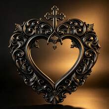 Niche Dark Gothic Cross Heart Carved Frame Baroque Vintage Hollow Empty Frame Wall Art Hanging Decor - View 3