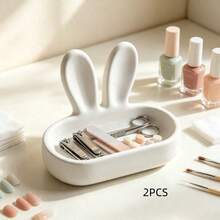 2/1pc Cute Rabbit Ear Shaped Nail File & Nail Clipper Storage Tray, Large Capacity Organizer For Nail Art, Earrings, Necklaces, Jewelry, Desktop Nail Clipper & Nail Clip Storage Tray - Multicolor - View 12