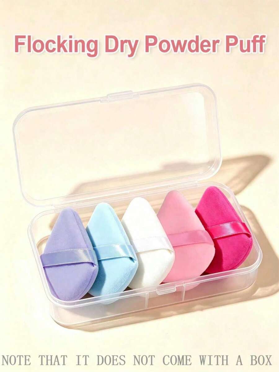 5pcs Loose Powder Puff Set, Cushion Sponge Puff, Triangle Puff, Ultra Soft Crystal Velvet Set, Skin-Friendly Soft Loose Powder Puff, Makeup Sponge, Makeup Tools, Travel Essential, High Cost-Performance - Multicolor - View 1