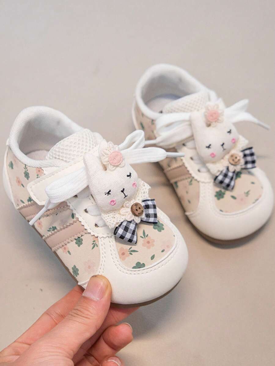 Children's Dreamy Color Rhinestone Princess Style Breathable Lining Anti-Slip Wear-Resistant Design Super Cool Versatile All-Season Chunky Sneakers - Beige - View 1