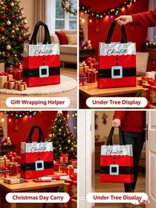 1/5PCS Customized Red Gift Bag For Christmas Day, Personalized With A Name, Featuring A Handle And Laser Element Design, Adorned With A Santa Claus Pattern. It'S A Party Tote Bag Made Of Non-Woven Fabric, Gift For Her/Him - Multicolor - View 11